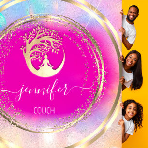 Tarjeta De Visita Cuadrada YogaCouch Terapist Mindness QR CÓDIGO Oro Rosa