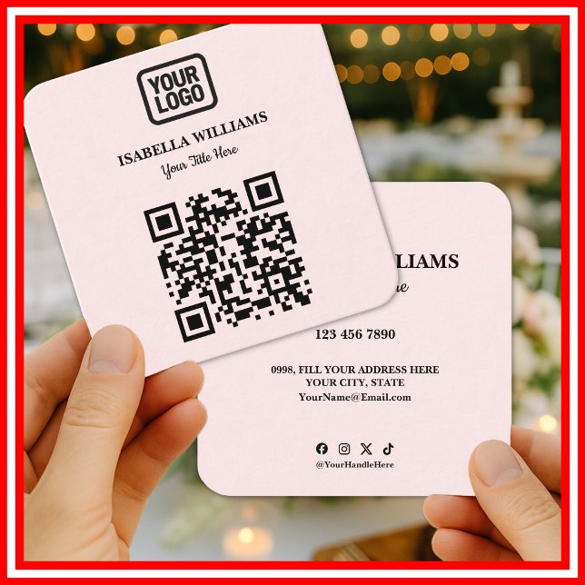 Tarjeta De Visita Cuadrada Your Logo Here Simple Modern Pink Website QR Code (Subido por el creador)