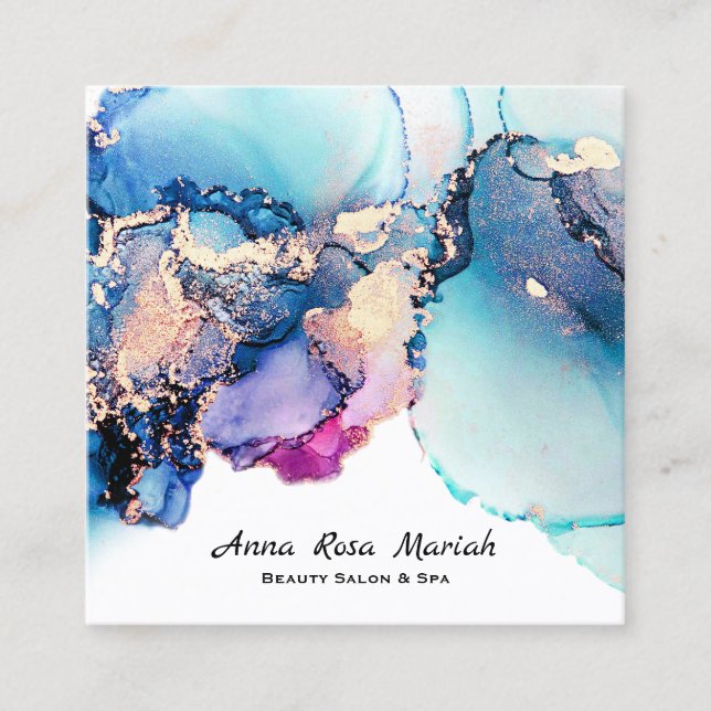 Tarjeta De Visita Cuadrada *~* Yummy Abstract Turquoise Gold Gilded Verde azu (Anverso)