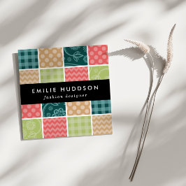 Tarjeta De Visita Cuadrada Zigzag, Chevron, Gingham, Puertos Polka, Patchwork