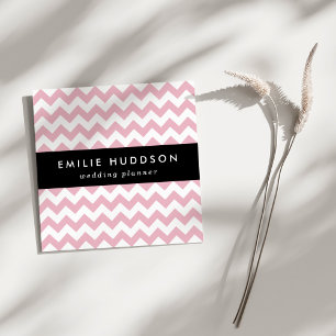 Tarjeta De Visita Cuadrada Zigzag rosa, Chevron rosado, patrón geométrico