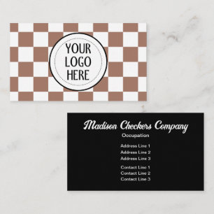 Tarjeta De Visita Cuadrados a cuadros Logotipo retro blanco Mocha