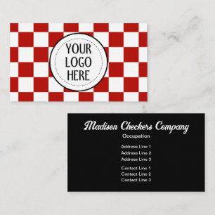 Tarjeta De Visita Cuadrados a cuadros rojo blanco retro Logotipo de