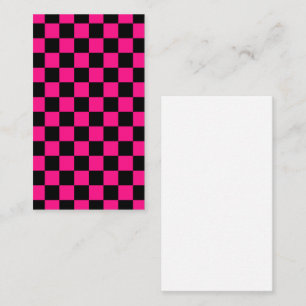 Tarjeta De Visita Cuadrados a cuadros rosa caliente negro geométrico