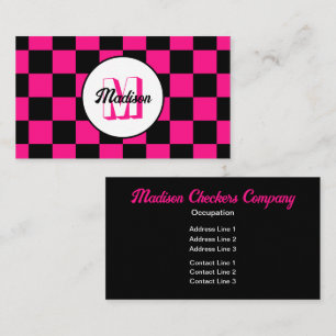 Tarjeta De Visita Cuadrados a cuadros rosa caliente negro retro Mono