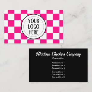 Tarjeta De Visita Cuadrados de damero rosa caliente blanco Logotipo