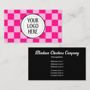 Tarjeta De Visita Cuadrados de damero rosa caliente claro logotipo d