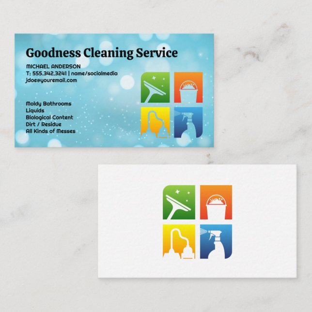 Tarjeta De Visita Cuadrados de iconos del servicio de limpieza (Anverso / Reverso)