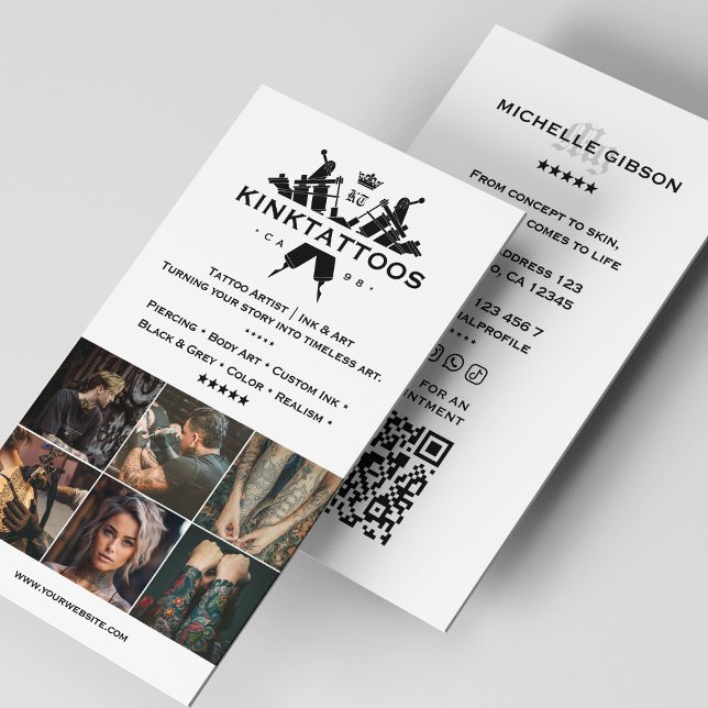 Tarjeta De Visita Cuadrícula artística de tatuajes blancos mínima de (Minimal Tattooist White Tattoo Artist Grid Modern Business Card
)