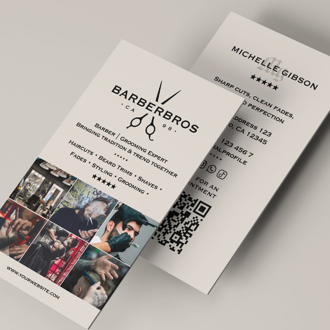 Tarjeta De Visita Cuadrícula de Barbershop de barbería con estilo de (Minimal Sand Hair Stylist Barber Barbershop Grid Business Card
)