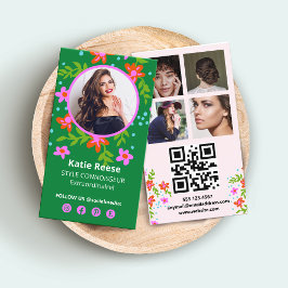 Tarjeta De Visita Cuadrícula de fotos de medios sociales florales, c