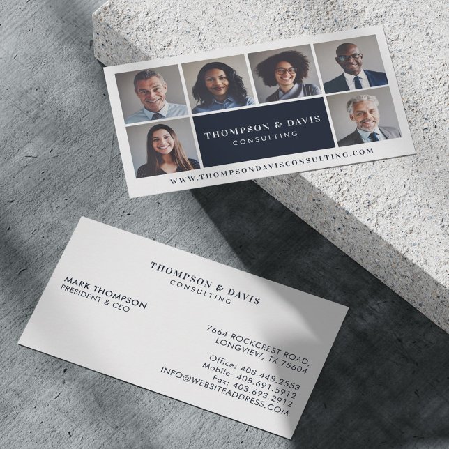 Tarjeta De Visita Cuadrícula de fotos de miembros del equipo empresa (Modern & Minimal Business Team Members Photo Grid Business Card)