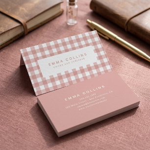 Tarjeta De Visita Cuadro de Gingham Rosa Moderno