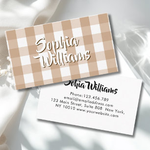 Tarjeta De Visita Cuadros de Gingham Marrón Beige