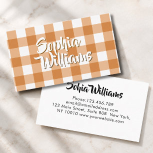 Tarjeta De Visita Cuadros de gingham naranja marrón