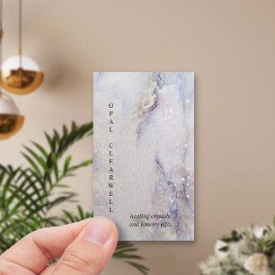 Tarjeta De Visita Cuarzo Mineral Cristal Brillante Acuarela Vertical