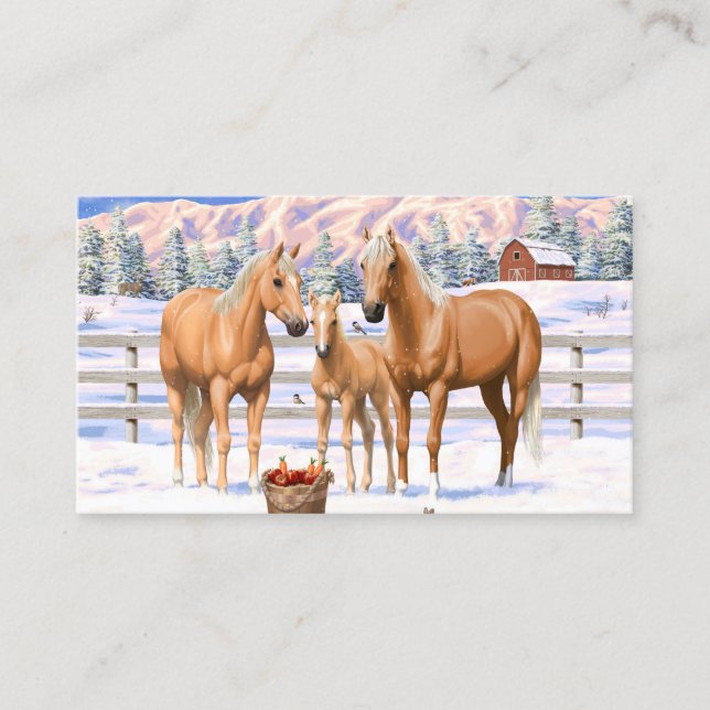 Tarjeta De Visita Cuatrimestre Palomino De Caballos En Nieve De Invi (Anverso)