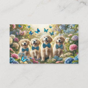 Tarjeta De Visita Cuatro Cachorros Golden Retriever con mariposas