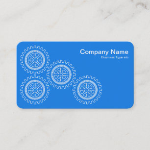 Tarjeta De Visita Cuatro Engranajes - Blanco sobre Azul - Fondo Gris