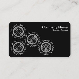 Tarjeta De Visita Cuatro Engranajes - Blanco sobre Negro - Fondo Gri
