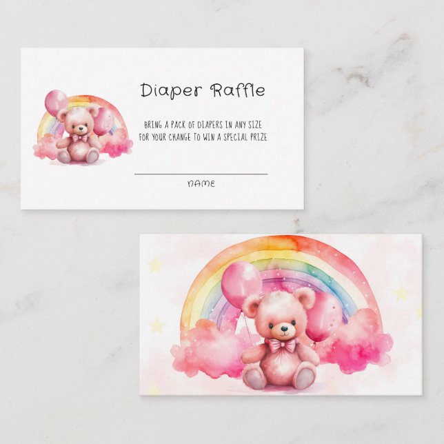 Tarjeta De Visita Cubierta acuática rosa Teddy Bear Diaper Raffle (Anverso / Reverso)