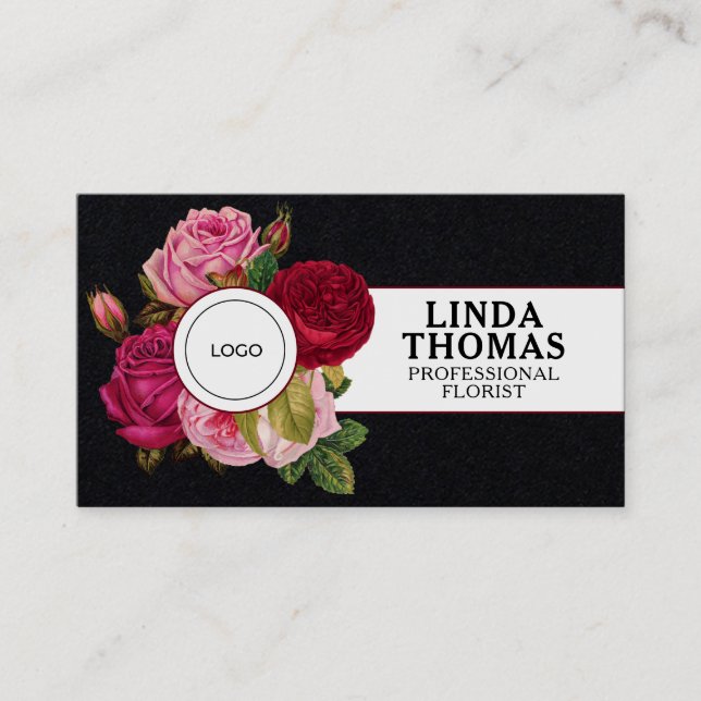 Tarjeta De Visita Cubierta de rosas de estilo floral (Anverso)