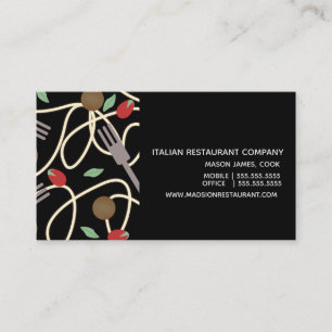 Tarjeta De Visita Cubiertos para cena italiana de pasta espaguetis a
