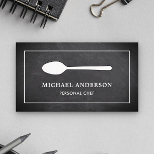 Tarjeta De Visita Cuchara Blanca de Cocina Pizarra Chef Personal
