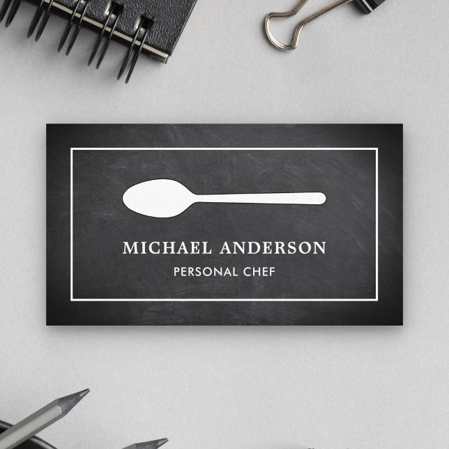 Tarjeta De Visita Cuchara Blanca de Cocina Pizarra Chef Personal (Subido por el creador)