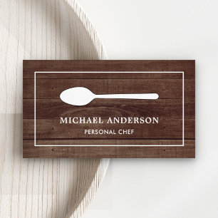 Tarjeta De Visita Cuchara de cocina blanca de madera rústica Chef pe