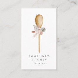 Tarjeta De Visita Cuchara De Madera Chef Con Restauración Floral