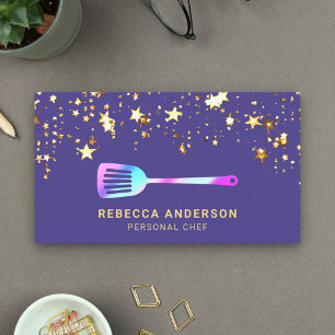 Tarjeta De Visita Cuchara para chef personal de confeti dorado arcoí