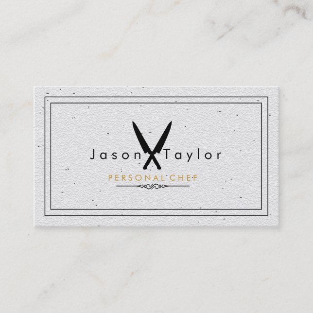 Tarjeta De Visita Cuchilla de chef blanco de piedra retro cruzada (Anverso)