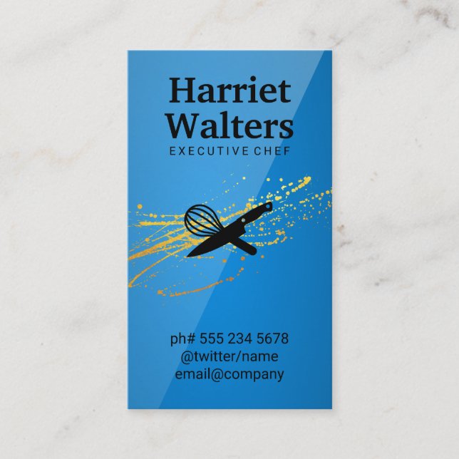 Tarjeta De Visita Cuchilla de cocina del chef ejecutivo y Whisk (Anverso)