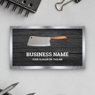 Tarjeta De Visita Cuchillo de carnicero de acero de madera gris oscu