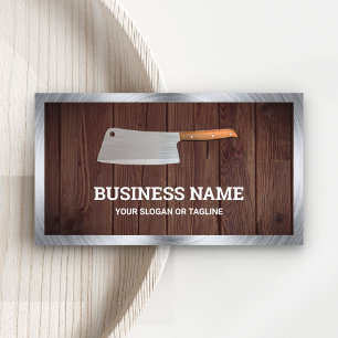 Tarjeta De Visita Cuchillo de carnicero de acero madera rústica carn