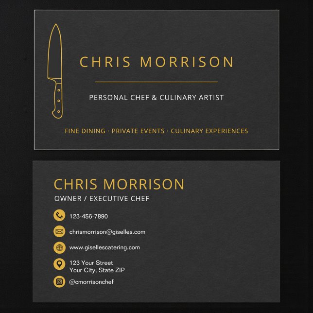 Tarjeta De Visita Cuchillo de catering para chef personal rústico (Subido por el creador)