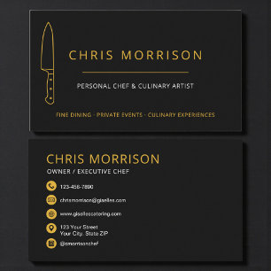 Tarjeta De Visita Cuchillo de Chef Chef Personal Catering Oro Negro