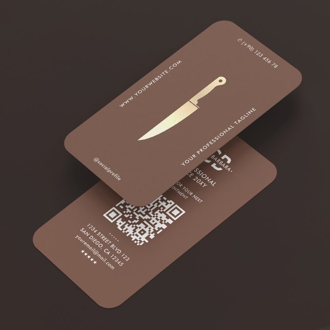 Tarjeta De Visita Cuchillo de Chef Mínimo Carnicero Proveedor Brown (Minimal Chef Brown Butcher Caterer Knife Business Card
)