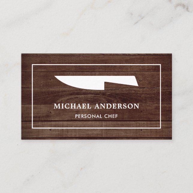 Tarjeta De Visita Cuchillo de cocina blanco de madera rústica Chef p (Anverso)