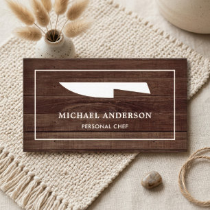 Tarjeta De Visita Cuchillo de cocina blanco de madera rústica Chef p