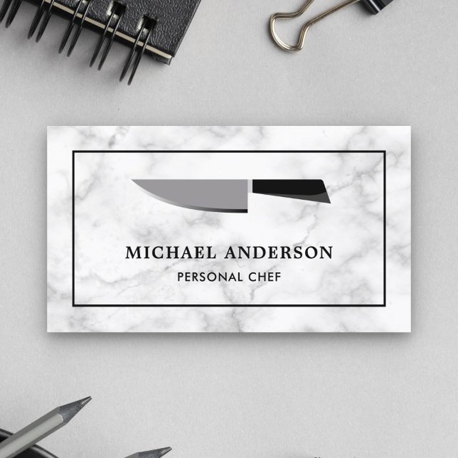 Tarjeta De Visita Cuchillo de cocina negro de mármol blanco Chef per (Subido por el creador)