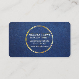 Tarjeta De Visita Cuero azul   Anillo metálico de oro