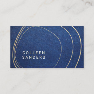 Tarjeta De Visita Cuero azul   Líneas de oro artísticas