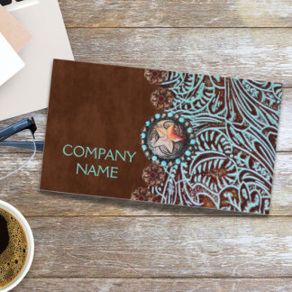 Tarjeta De Visita cuero de color turquesa marrón occidental