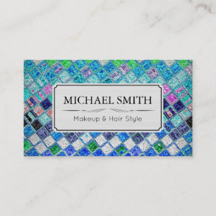 Tarjeta De Visita Cuero de mosaico moderno estilo pelo de maquillaje