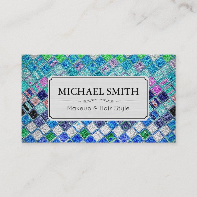Tarjeta De Visita Cuero de mosaico moderno estilo pelo de maquillaje (Anverso)