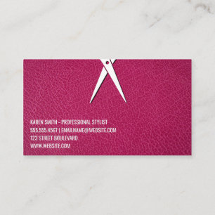 Tarjeta De Visita Cuero de textura rosa   Tijeras estilistas del pel