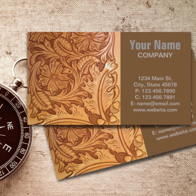 Tarjeta De Visita cuero de vaquero rústico occidente (rustic western country cowboy tooled leather business card)