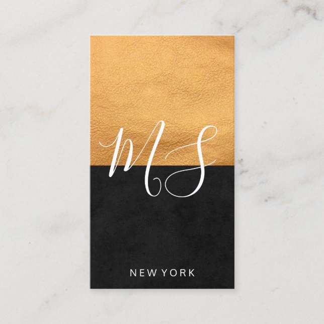 Tarjeta De Visita Cuero falso de moda y negro brillante (Anverso)